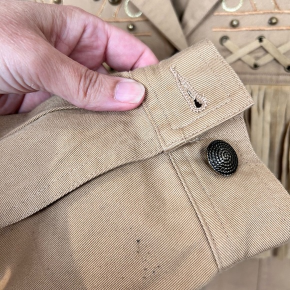 Vintage khaki denim fringe western jacket, 14, studs, embroidery Cowboy Rodeo - Picture 9 of 9